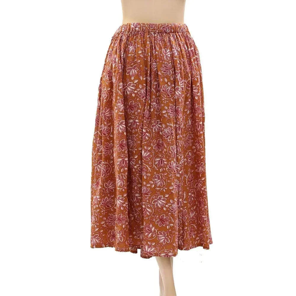 The Great. The Ripple Midi Skirt Floral Printed Beach Pull-On Cotton S-1 272242